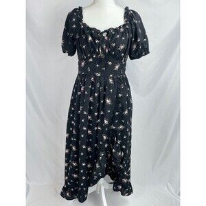 Scarlet Darkness Dress MEDIUM Black Floral Assymetrical Renaissance Renfair Maid
